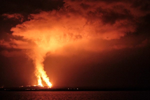 View of the overwhelming eruption of Sierra Negra Volcano.